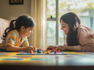 parent help child in ABA therapy at home