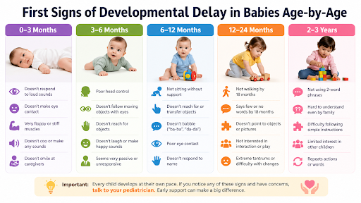 first signs of developmental delay in babies by age
